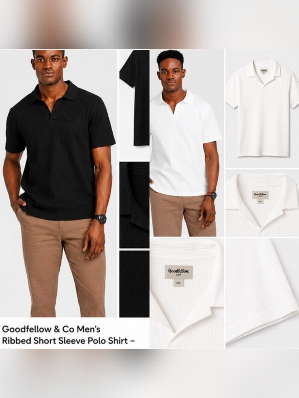Goodfellow & Co Ribbed Short Sleeve Men's Polo Shirt Bundle - Black and White